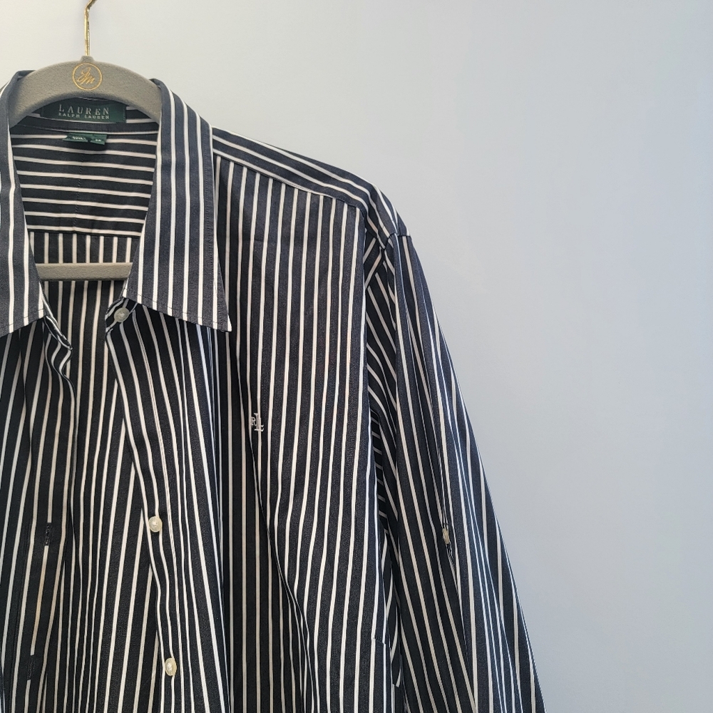 Lauren Ralph Lauren Classic Striped Button Down Shirt Size 3X Navy Blue Preppy - Picture 5 of 15